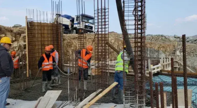 Construction workers at a building site