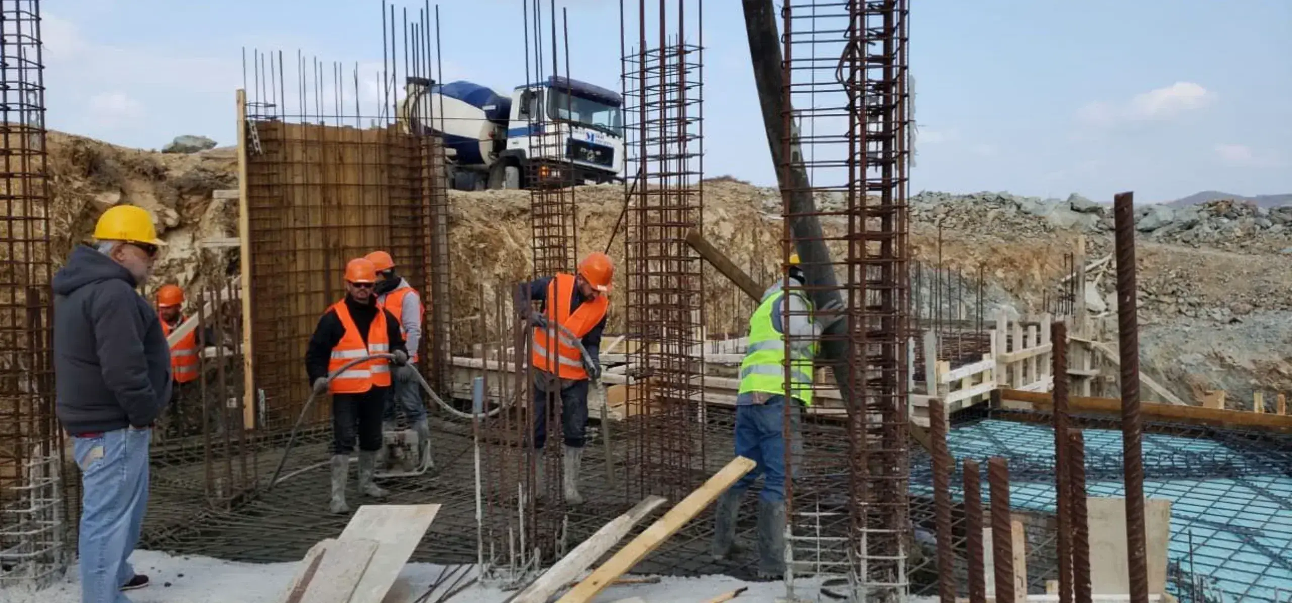 Construction workers at a building site